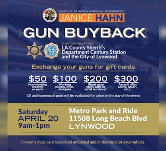 Los Angeles County Supervisor Janice Hahn Spearheads Gun Buyback Initiative in Lynwood Seeking Safer Communities