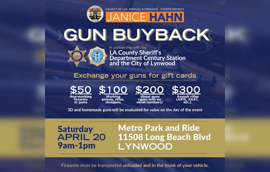 Los Angeles County Supervisor Janice Hahn Spearheads Gun Buyback Initiative in Lynwood Seeking Safer Communities