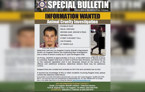 Los Angeles Man Accused of Fatally Abusing Cat, LASD Seeks Public's Help for Possible Additional Victims