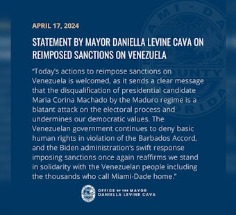Miami-Dade County Mayor Backs Biden's Renewed Sanctions on Venezuelan Oil in Defense of Democracy