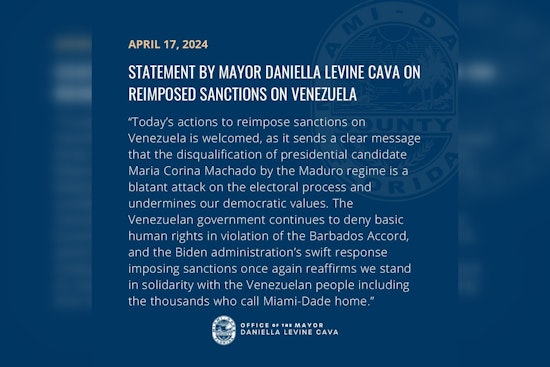 Miami-Dade County Mayor Backs Biden's Renewed Sanctions on Venezuelan Oil in Defense of Democracy