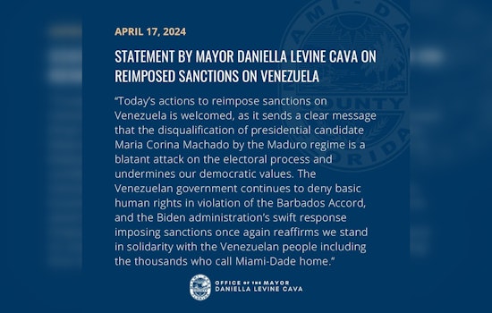 Miami-Dade County Mayor Backs Biden's Renewed Sanctions on Venezuelan Oil in Defense of Democracy