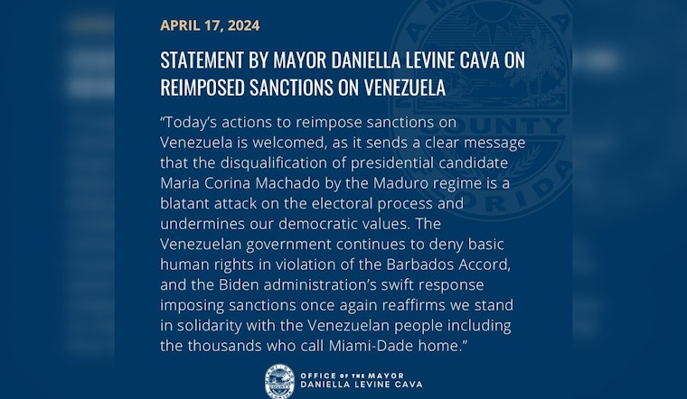 Miami-Dade County Mayor Backs Biden's Renewed Sanctions on Venezuelan Oil in Defense of Democracy