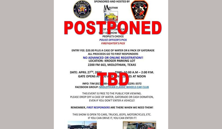 Midlothian Classic Wheels - 1st Responder Car Show Postponed, New Date To Be Announced