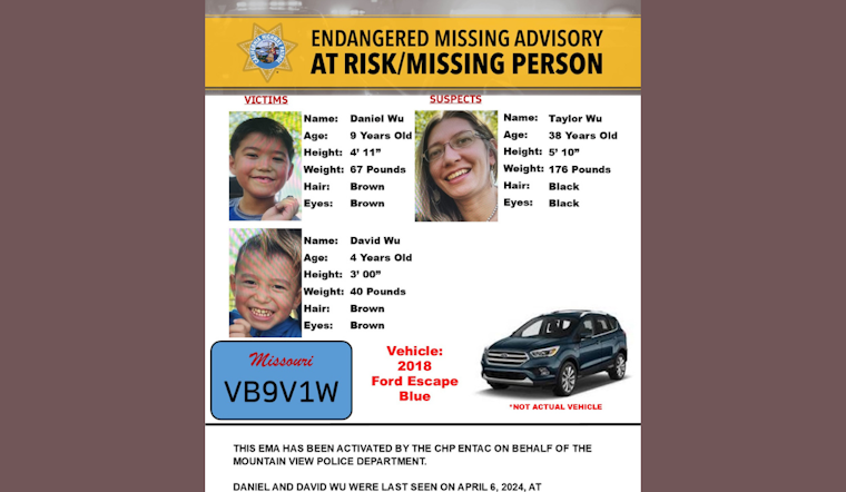 Mountain View Police Issue Urgent Search for Endangered Brothers Believed With Adult in Blue Ford Escape