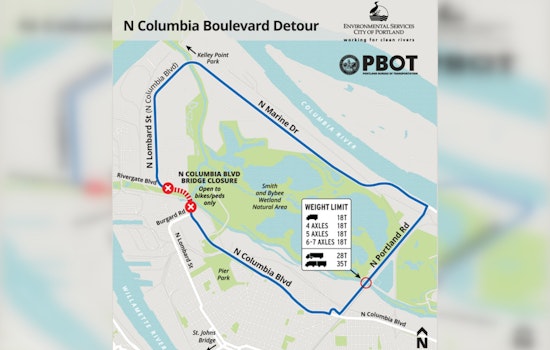 North Portland's Columbia Boulevard Overpass Repairs Extend, Detours in Place Until Late May