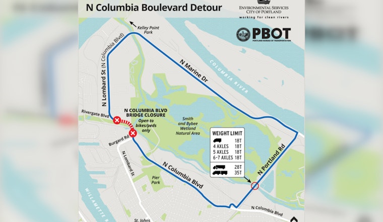 North Portland's Columbia Boulevard Overpass Repairs Extend, Detours in Place Until Late May