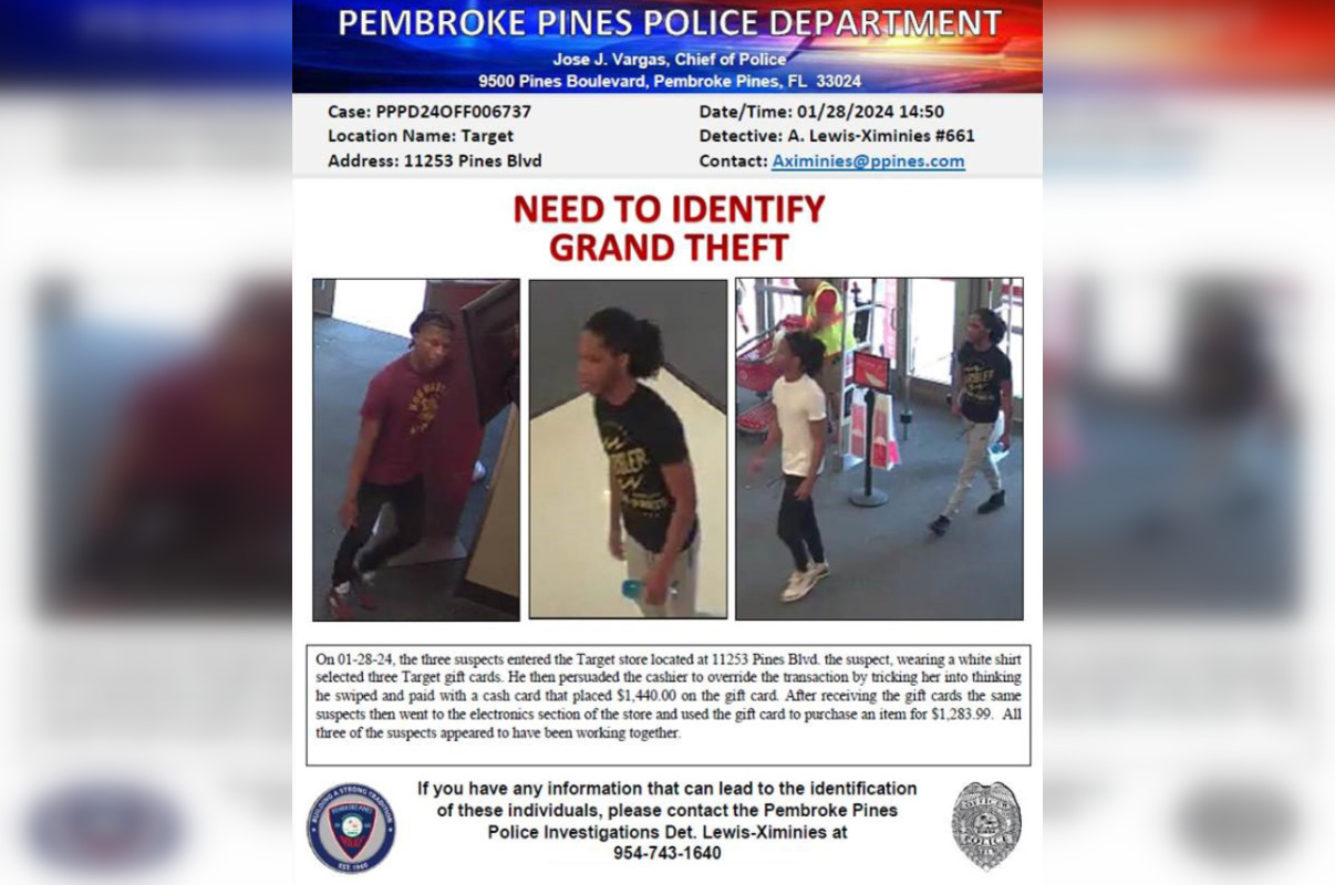 Pembroke Pines Police Seek Public's Aid in Identifying Suspects in