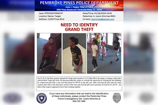 Pembroke Pines Police Seek Public's Aid in Identifying Suspects in $1,200 Target Electronics Theft