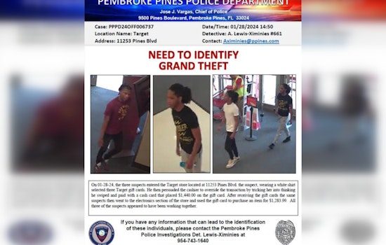 Pembroke Pines Police Seek Public's Aid in Identifying Suspects in $1,200 Target Electronics Theft