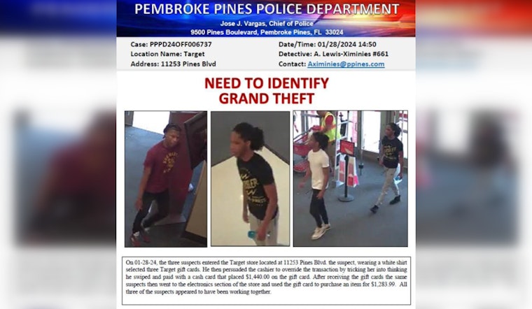 Pembroke Pines Police Seek Public's Aid in Identifying Suspects in $1,200 Target Electronics Theft