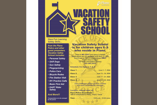 Plano Police Department Hosts Free Vacation Safety School for Kids This Summer