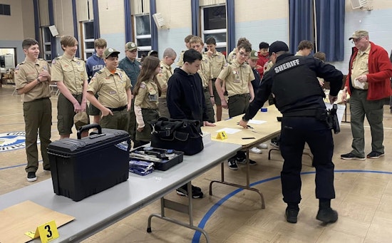 Plymouth County Deputy Educates Whitman Scouts on Fingerprinting for Merit Badges