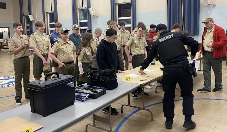Plymouth County Deputy Educates Whitman Scouts on Fingerprinting for Merit Badges