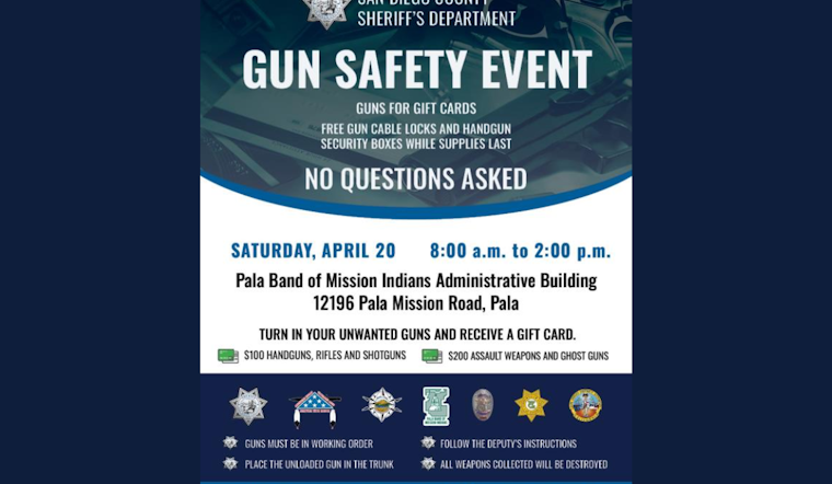 San Diego Sheriff's Dept Hosts No-Questions-Asked Gun Buyback in Pala to Enhance Community Safety