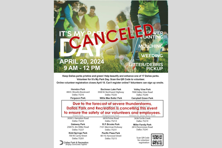 Severe Storms Prompt Cancellation of "It's My Park Day" in Dallas