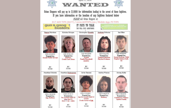 Tarrant County Sheriff's Office Offers $1,000 Reward for Tips on Most Wanted Fugitives