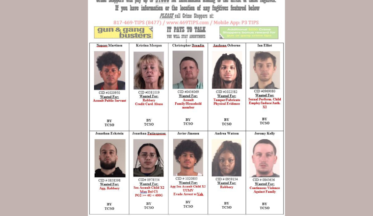 Tarrant County Sheriff's Office Offers $1,000 Reward for Tips on Most Wanted Fugitives