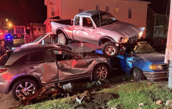 Truck Goes Airborne in Unbelievable Brockton Crash, Driver Flees Scene as Authorities Investigate