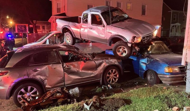 Truck Goes Airborne in Unbelievable Brockton Crash, Driver Flees Scene as Authorities Investigate