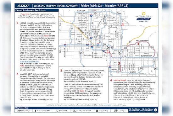 Weekend Freeway Closures in Phoenix Area for Improvement Projects, ADOT Advises Alternative Routes