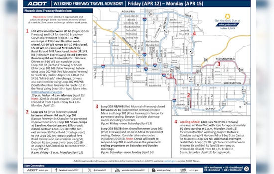 Weekend Freeway Closures in Phoenix Area for Improvement Projects, ADOT Advises Alternative Routes