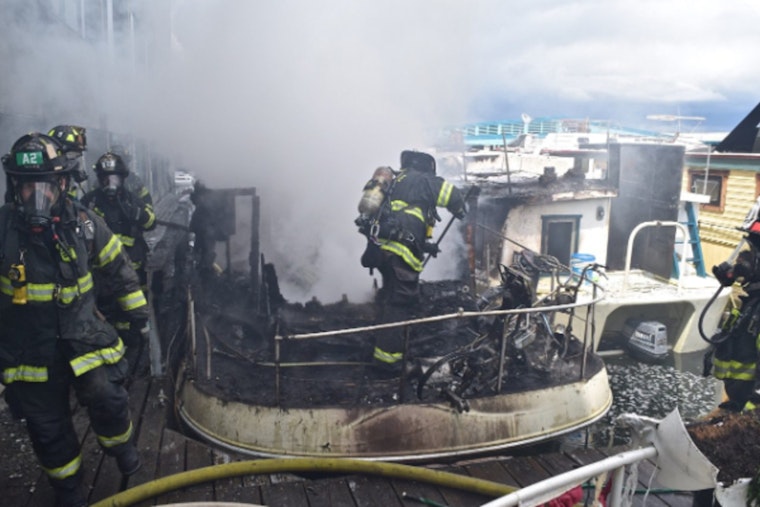 75 Firefighters Battle Lake Union Houseboat Blaze, Dog Missing in Westlake Neighborhood Incident