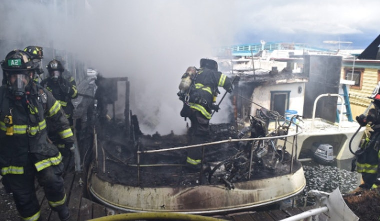 75 Firefighters Battle Lake Union Houseboat Blaze, Dog Missing in Westlake Neighborhood Incident