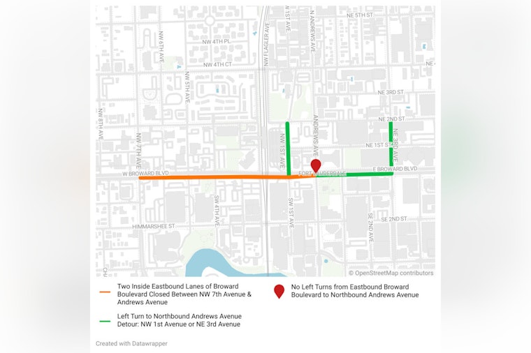 Broward Boulevard Reopens in Fort Lauderdale After Swift Overnight Water Line Repair