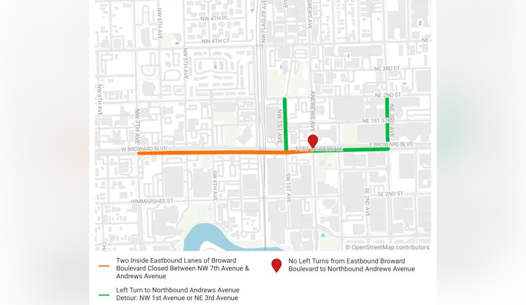 Broward Boulevard Reopens in Fort Lauderdale After Swift Overnight Water Line Repair