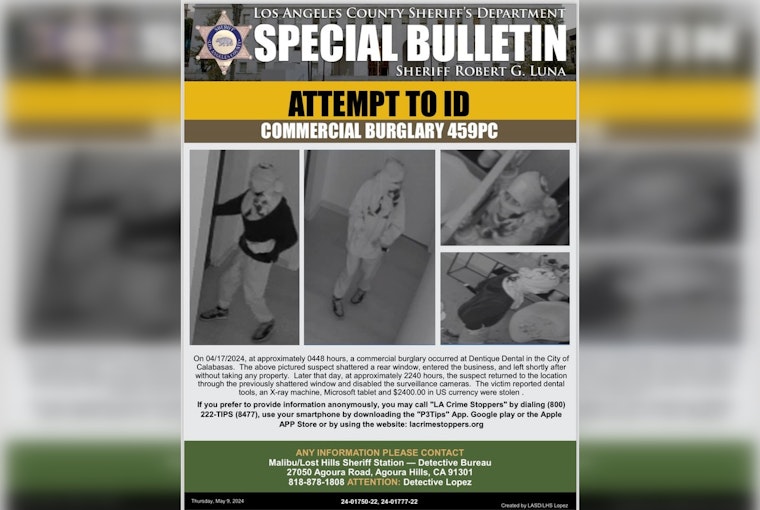 Calabasas Dentist Office Burglary Leaves Authorities Seeking Public's Help to Find Masked Thief