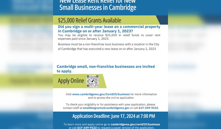 Cambridge Launches $25K New Lease Rent Relief Grants for Small Businesses Using ARPA Funds