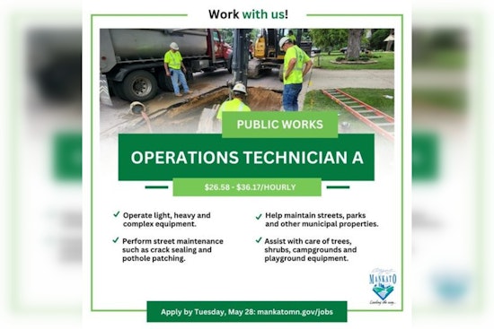 City of Mankato Seeks Dedicated Technicians to Maintain Public Spaces; Applications Open Through May 28