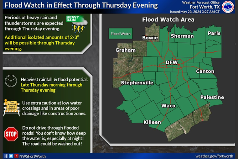 Dallas Braces for Severe Thunderstorms and Flood Watch Through Tonight, Says National Weather Service