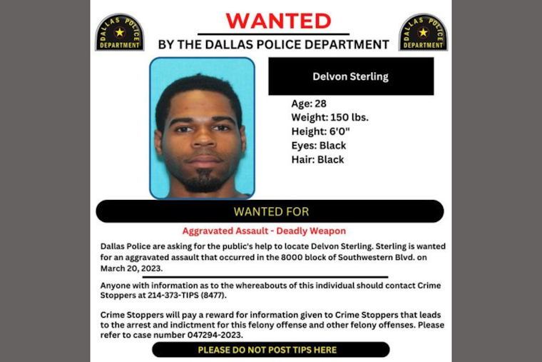 Dallas Police Seek Public's Aid in Locating Suspect Delvon Sterling Through #WantedWednesday Campaign