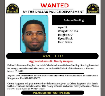 Dallas Police Seek Public's Aid in Locating Suspect Delvon Sterling Through #WantedWednesday Campaign