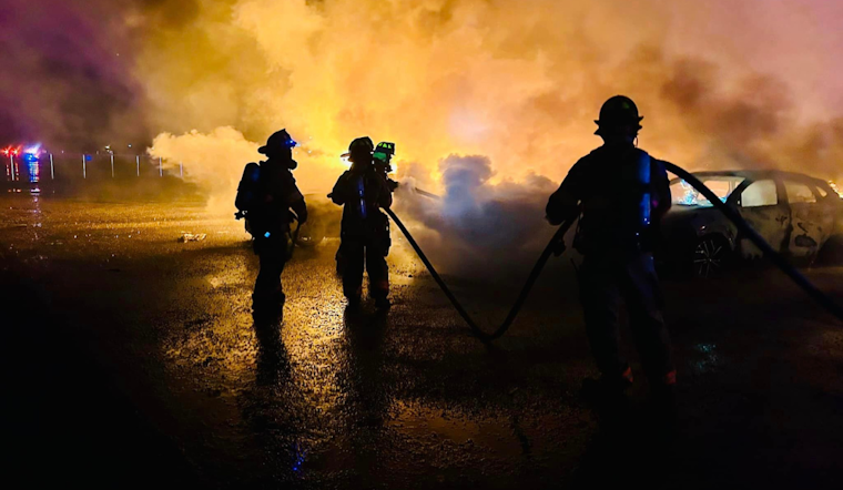 Denton County Engulfed in Flames: 45 Vehicles Ablaze at Auto Auction, Swift Action by First Responders Prevents Spread