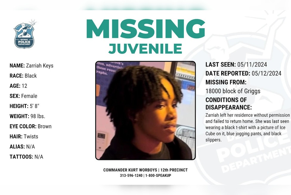 Detroit Police Seek Public's Aid in Locating Missing 12-Year-Old Zarriah Keys