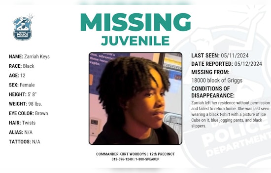 Detroit Police Seek Public's Aid in Locating Missing 12-Year-Old Zarriah Keys
