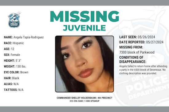 Detroit Police Seek Public's Help to Find Missing 12-Year-Old Angela Tapia-Rodriguez
