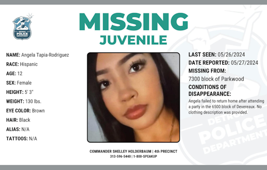 Detroit Police Seek Public's Help to Find Missing 12-Year-Old Angela Tapia-Rodriguez