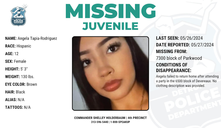 Detroit Police Seek Public's Help to Find Missing 12-Year-Old Angela Tapia-Rodriguez