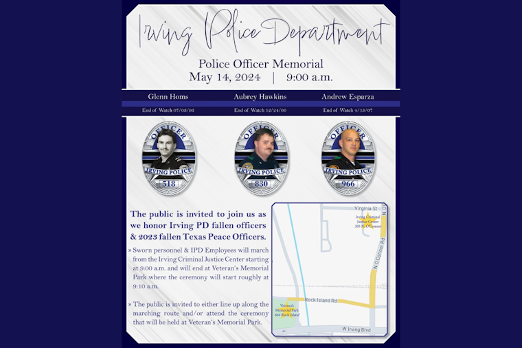 Irving Police Department Invites Public to Join in Honoring Fallen Officers at Annual Memorial Ceremony