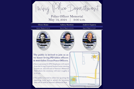 Irving Police Department Invites Public to Join in Honoring Fallen Officers at Annual Memorial Ceremony