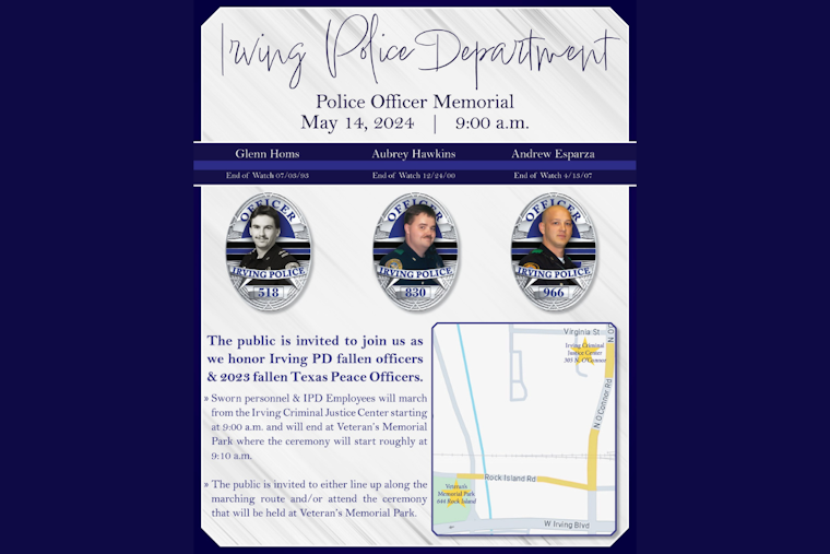 Irving Police Department Invites Public to Memorial Ceremony Honoring Fallen Texas Officers