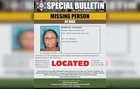 Los Angeles County Sheriff's Department Announces Safe Return of Missing Woman, Georgina McMoore, from Carson