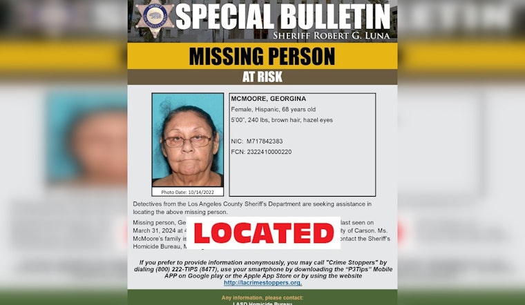 Los Angeles County Sheriff's Department Announces Safe Return of Missing Woman, Georgina McMoore, from Carson