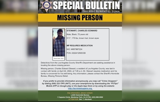 Los Angeles County Sheriff's Department Seeks Public's Help in Locating Missing 72-Year-Old Man