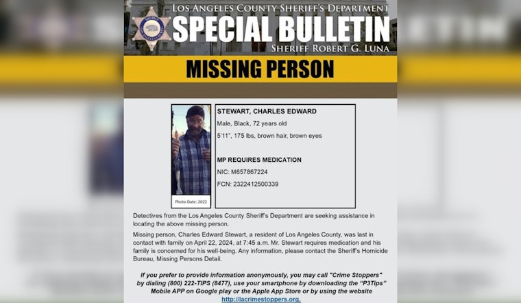 Los Angeles County Sheriff's Department Seeks Public's Help in Locating Missing 72-Year-Old Man
