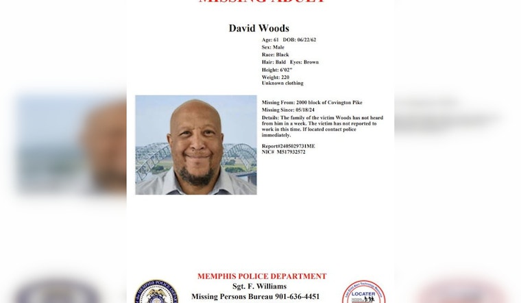 Memphis Police Seek Public's Help to Find Missing "At Risk" 61-Year-Old Man, David Woods